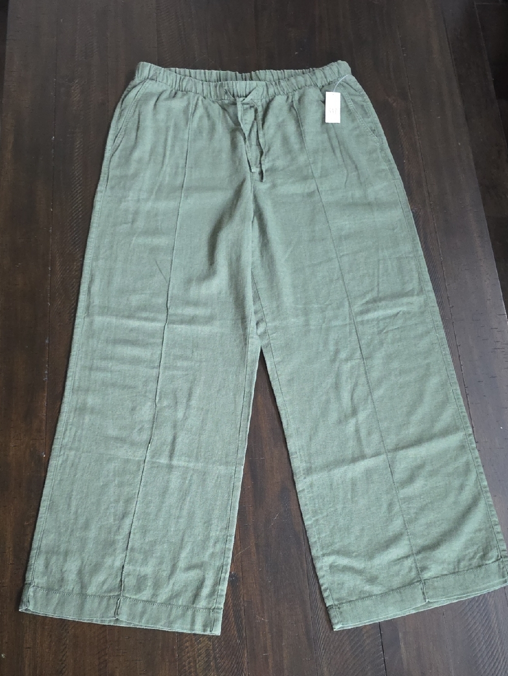 NWT GAP Relaxed Wide-Leg Drawstring Linen Boho Pants Olive Green Coastal Sz L